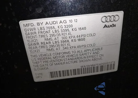 2013 Audi Q7 3.0 Tdi Premium из США, поврежденный, VIN WA1WMAFE8DD007374